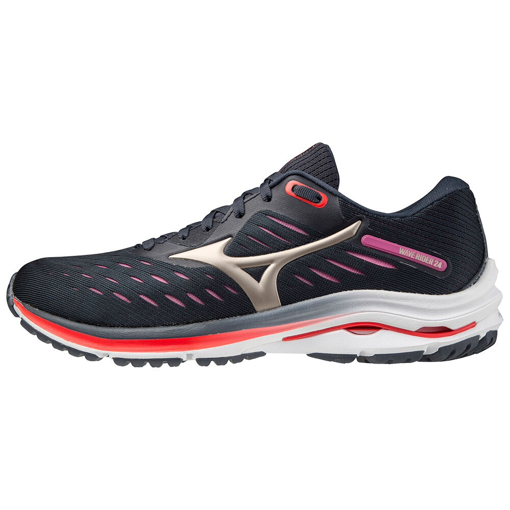 Mizuno Women's Wave Rider 24 Running Shoes Navy/Gold (J1GD200343-MOZ)